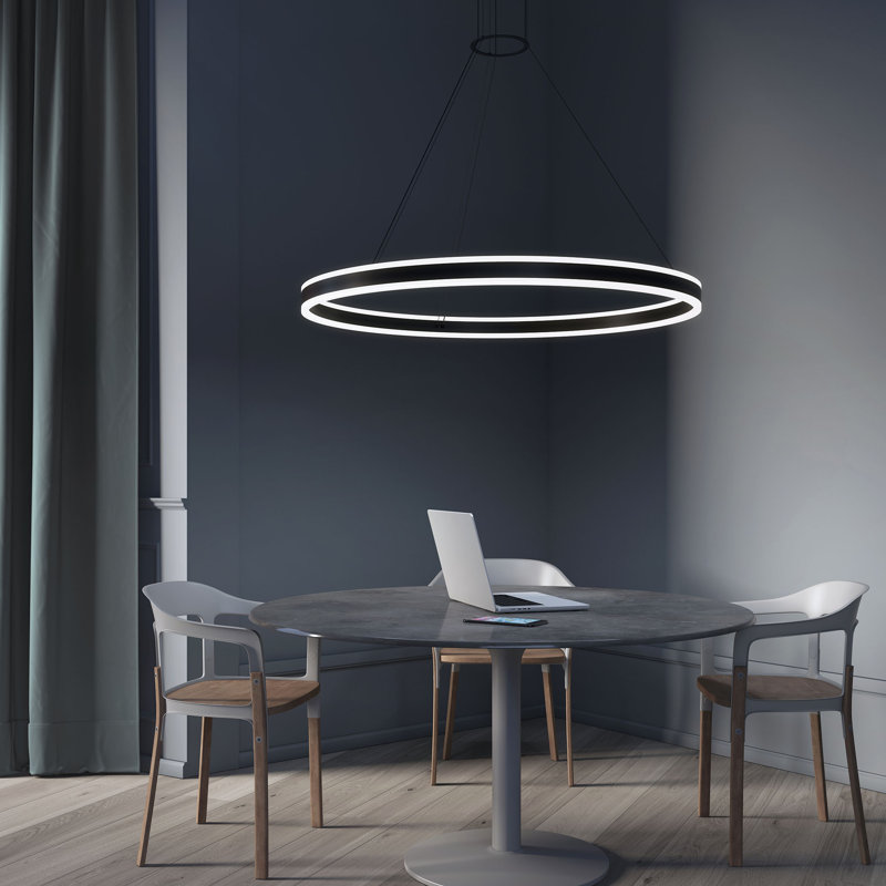 Lustre à roue de chariot à 2 lumières DEL Double Corona ™, Noir satiné, 2.75" H x 31.5" W x 31.5" D
