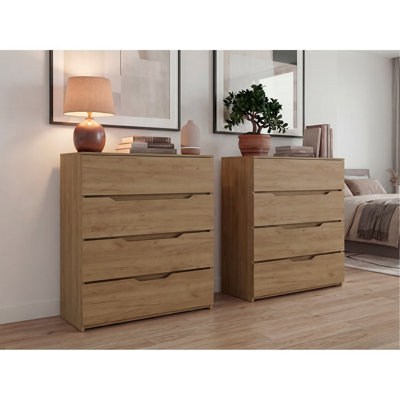 Ensemble de 2 commodes en chêne naturel - Mobilier de rangement moderne pour chambre à coucher