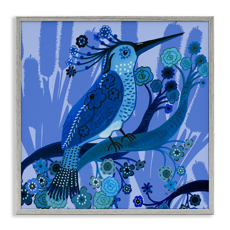 Giclée d'oiseau bleu de style populaire, design par Kay Widdowson, H 17 po x l 17 po, Estampe numérique Farmhouse