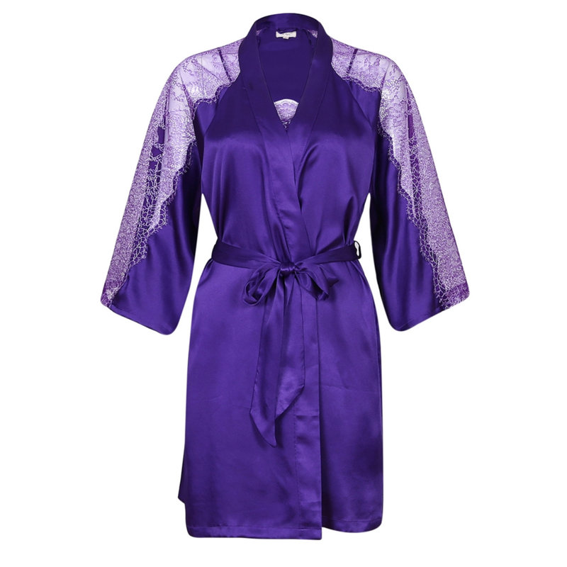 Peignoir en satin de soie fille / femme Baskaran, S, Bleu
