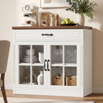Armoire à café, buffet de 31,5 po avec tablette réglable, portes et tiroir en verre, console de rangement pour le vestibule