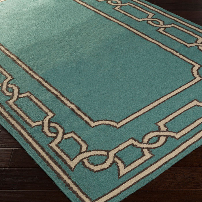 Tapis bleu sarcelle en coton tissé à la main Roberta, Rectangle 3 pi 3 po x 5 pi 3 po