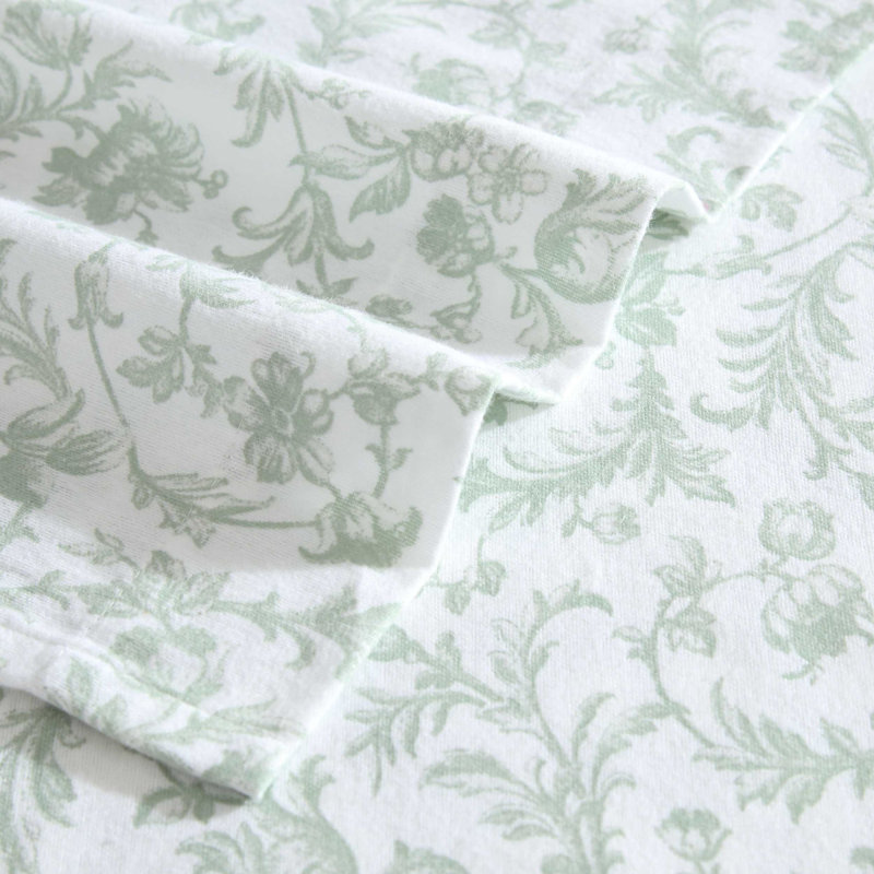 Brushed Cotton Flannel Sheet Set, Full Sheet Set with 2 Pillowcases, Brinna Green