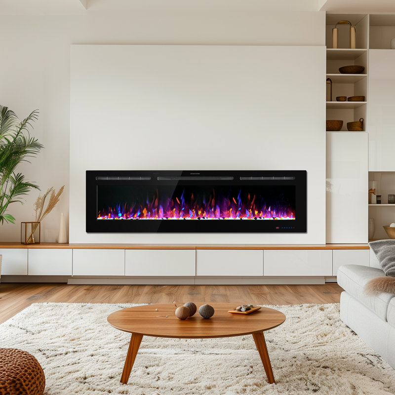 Aaeryn 84 inches Recesses and Wall Mounted Electric Fireplace inserts, 21.65" H x 84" W x 5.95" D