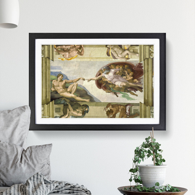The Creation of Adam by Michelangelo - Framed Print, 36cm H x 48cm W x 2cm D, Black Framed