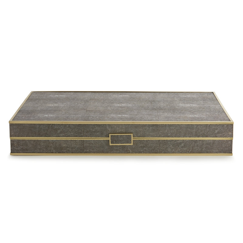 Chocolate Faux Shagreen and Burlwood Backgammon Set