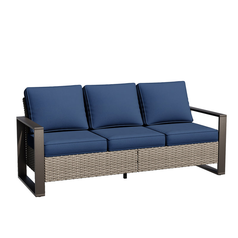Creal 75.2'' Wide Reversible Wicker Patio Sofa with Cushions, Blue