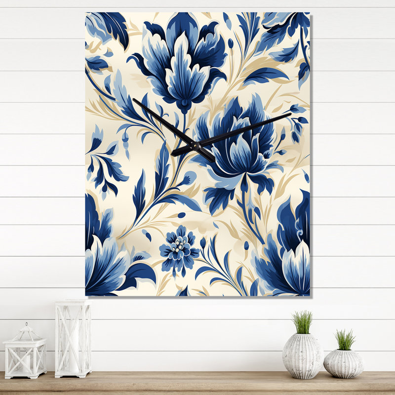 Victorian Ikat Floral Harmony - Horloge murale florale, Grand
