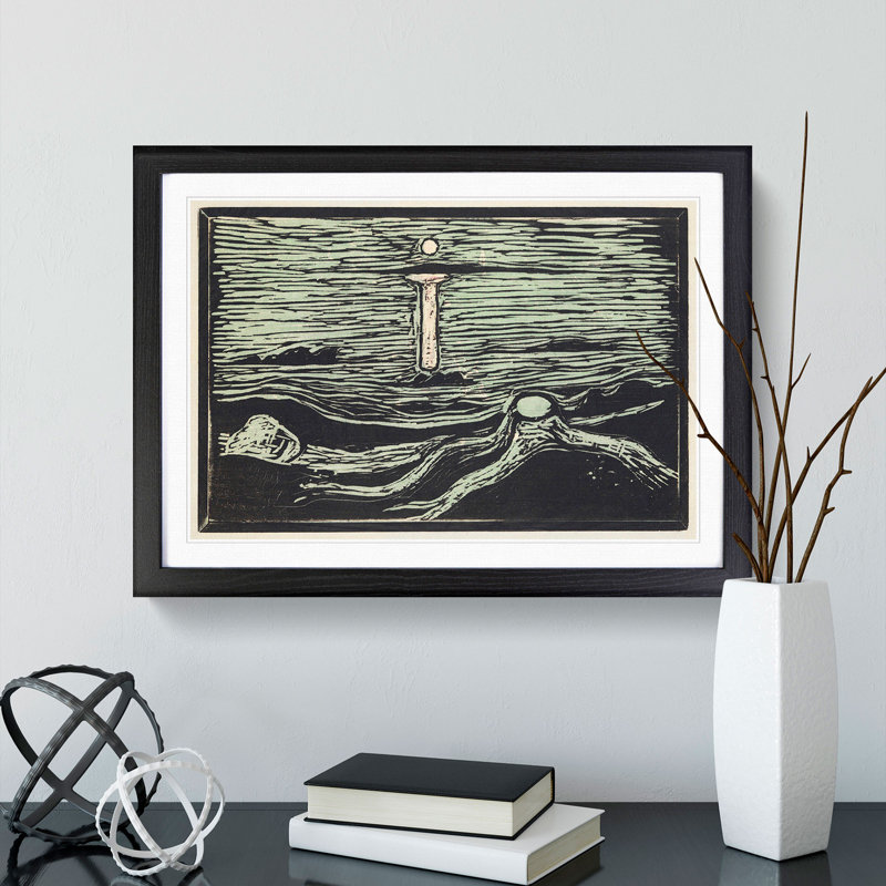 Mystical Shore by Edvard Munch - Picture Frame Painting, 27cm H x 36cm W x 2cm D, Black Framed