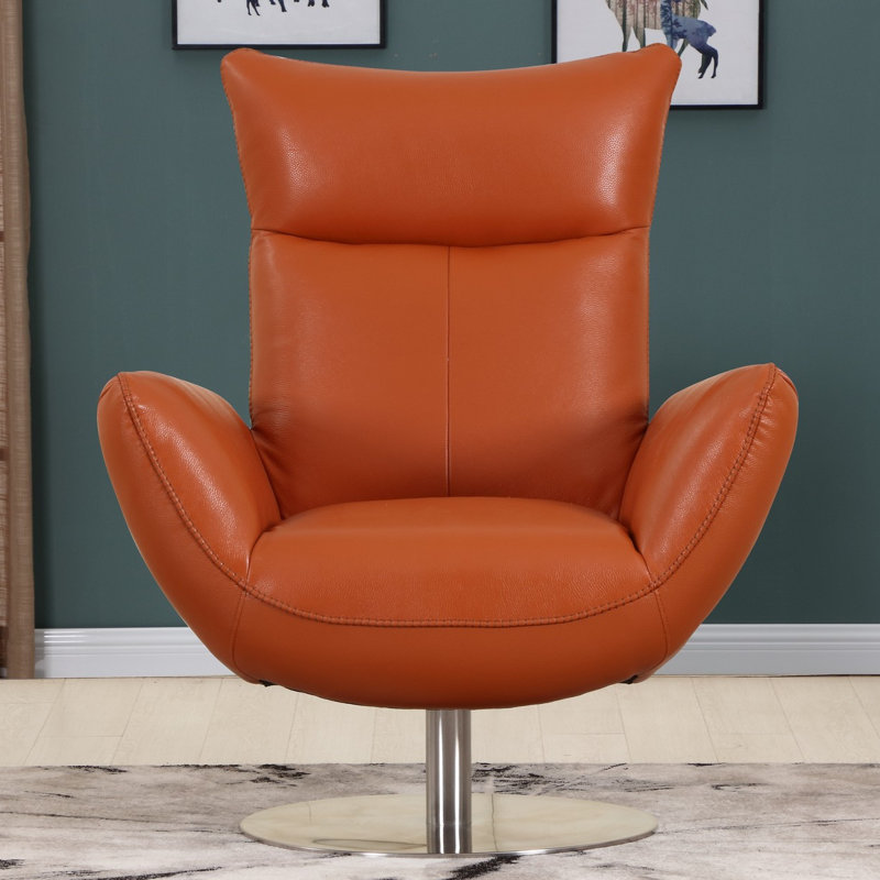 Méridienne Modern - cuir fleur italien, Cuir véritable orange
