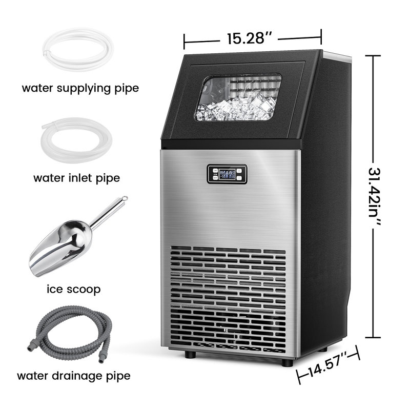 Machine à glaçons sur pied autoportante ou encastrée COWSAR 33 lb 100 lb par jour (acier inoxydable avec pelle)