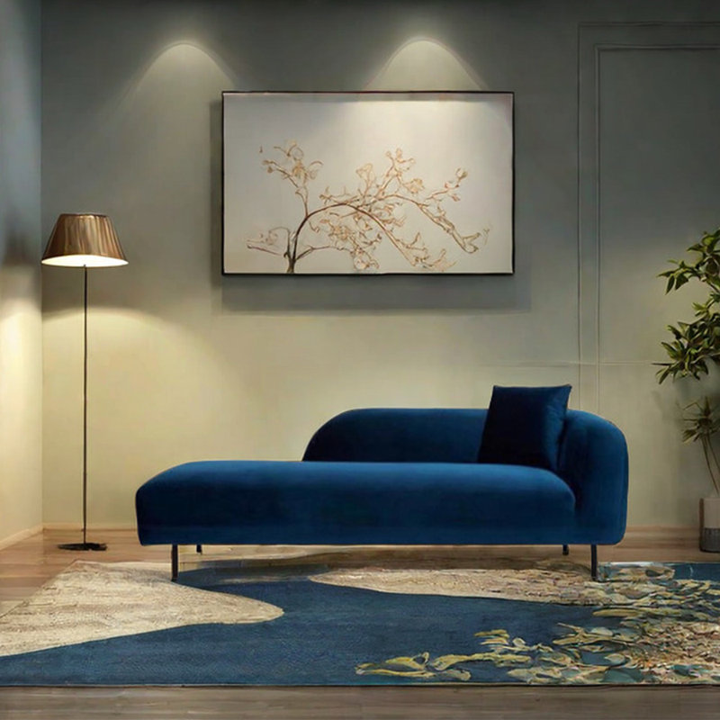 Méridienne inclinable en velours Minimalist, Accoudoir à droite (vu de face), Bleu