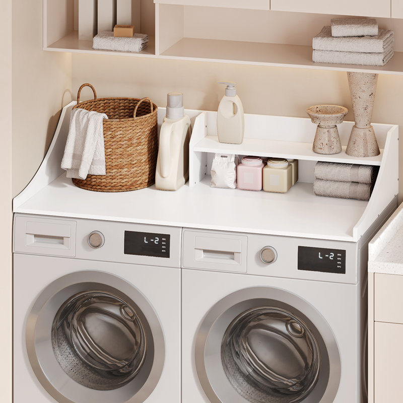 2-Layer Washer Dryer Countertop ，Laundry Countertop with Storage Shelf, White