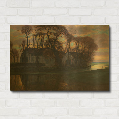 'Farm Near Duivendrecht, in the Evening, 1916' By Piet Mondrian Gold Metal Wall Art, 36" x 24"