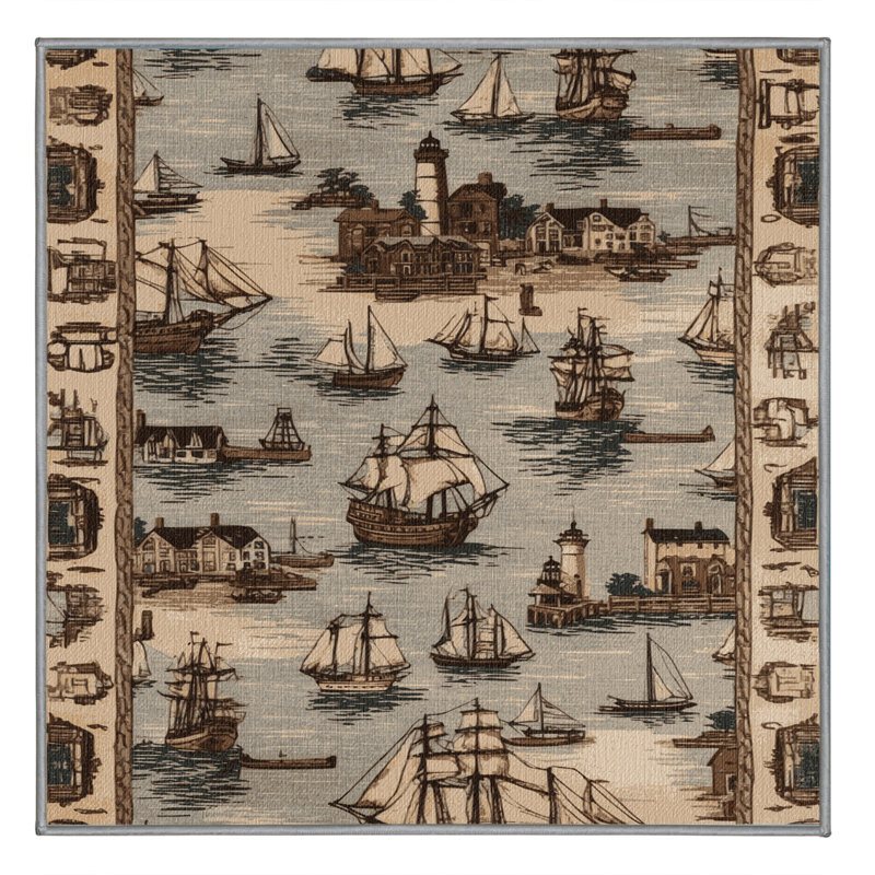 Washable Historic harbors Nautical Area Rug, Rectangle 6' x 9'