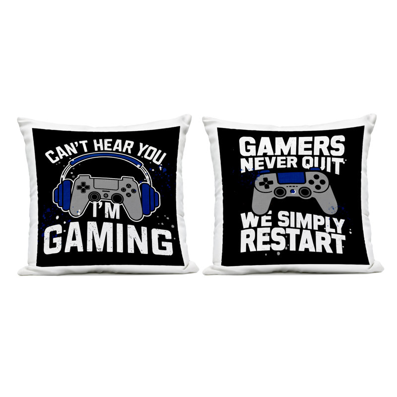 Ensemble de 2 coussins Fun Gamer Quotes Design par Kim Allen