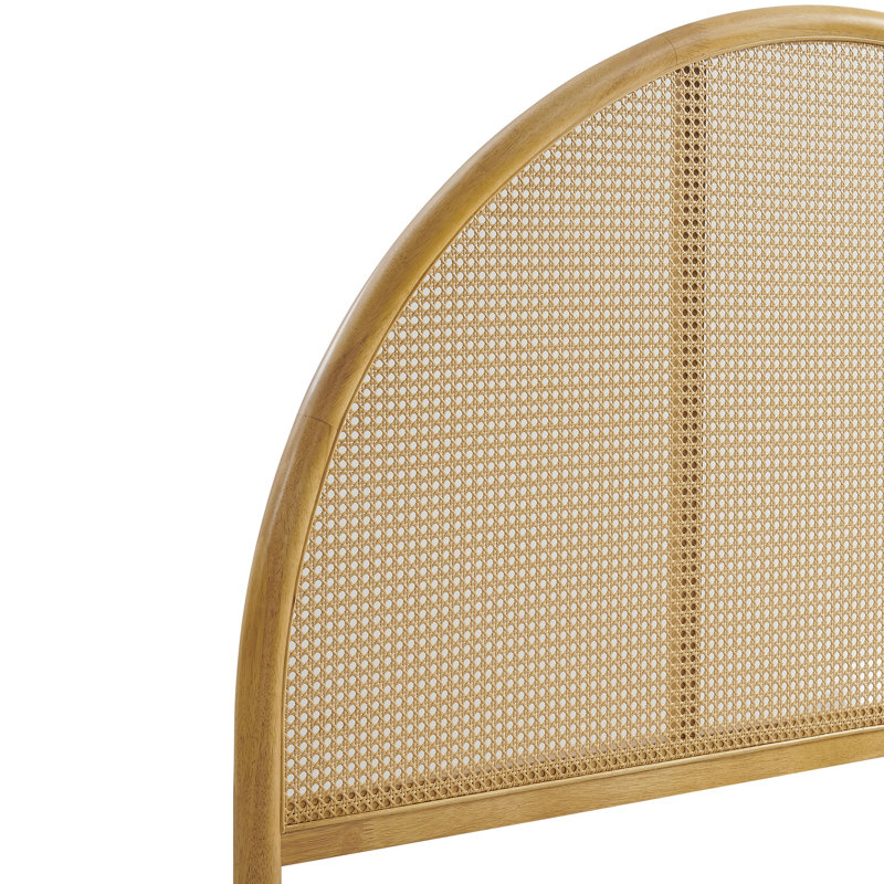 Odette Queen Oak Wood Platform Bed with Rattan Cane Headboard
