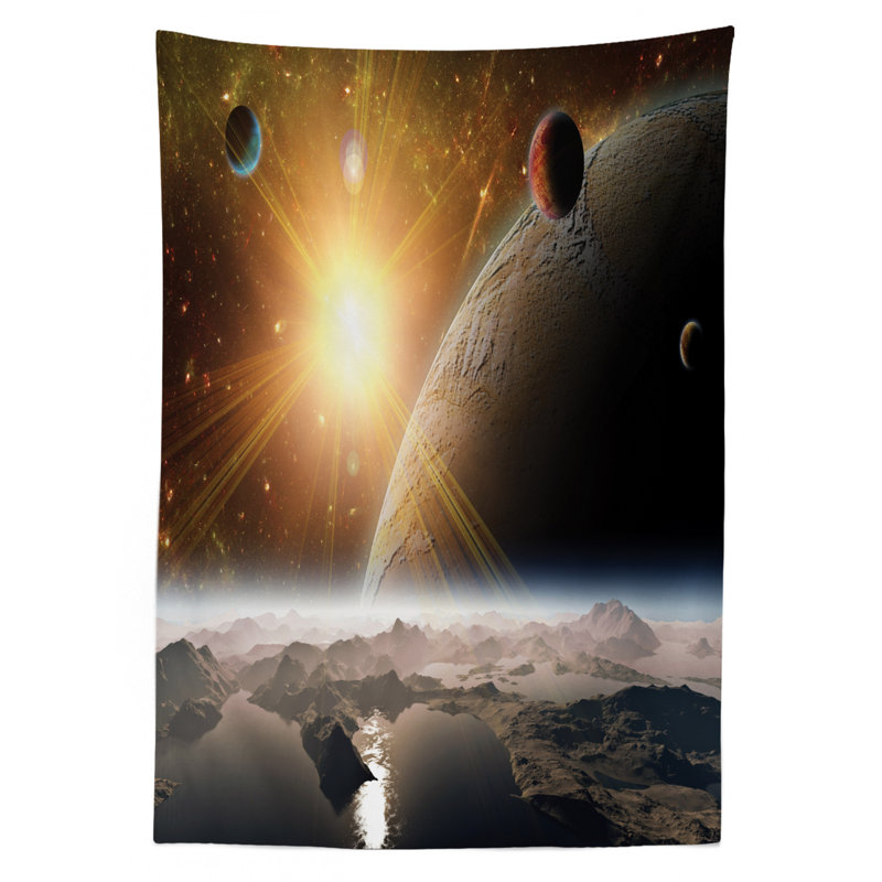 « ambesonne outer space », "lune" , vue de la surface de la terre, impression sur toile, housse de table rectangulaire pour décoration de cuisine de salle à manger, 52 po x 70 po, blanc jaune brun