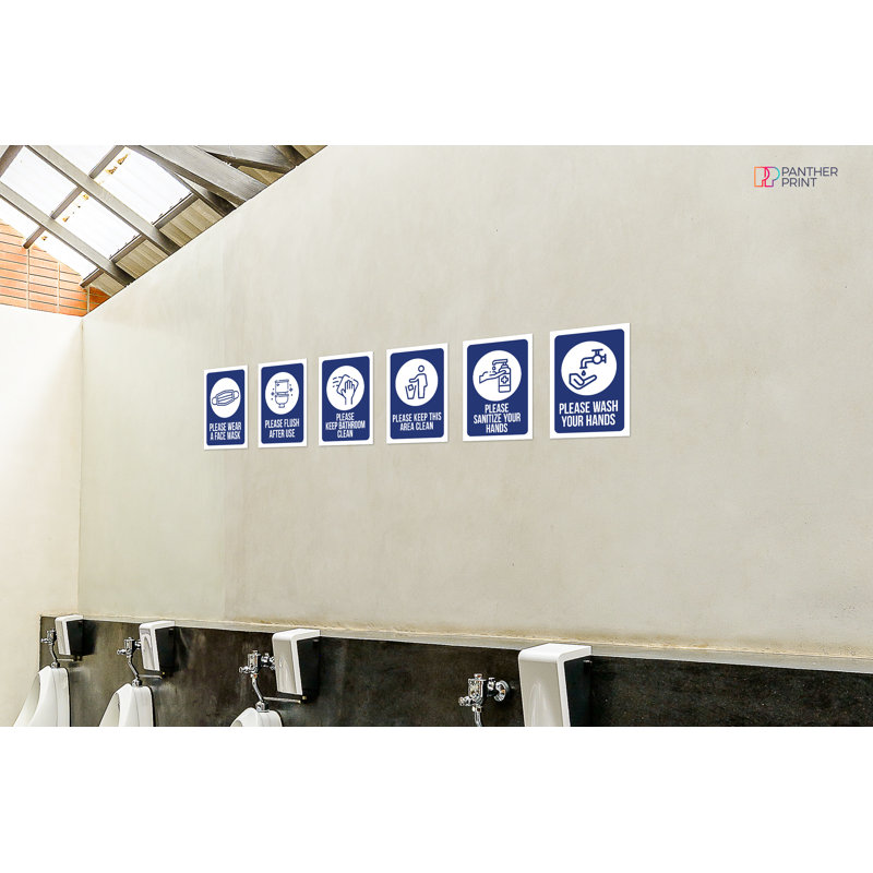 Bathroom Toilet Hygeine Wall Signs Business - 6 Piece No Frame Print Set, 29.7cm H x 21cm W