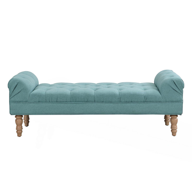 Button-Tufted End Of Bed Bench,Large Upholstered Ottoman,Foot Rest With Legs,Footstool With Rolled Arms,Upholstered Fabric Bench,Indoor Bench For Bedroom,Living Room,Entryway