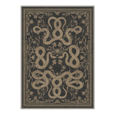 Tashianna Serpenti Geometric Machine Washable Brown / Beige Indoor Area Rug with Non-Slip Backing