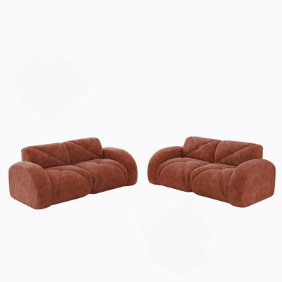 Ensemble de canapé 2 pièces à assise profonde confortable, tissu de velours doux, éponge haute densité 32D, sans assemblage, salon moderne, rouge-brun