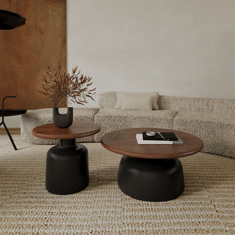Table basse ronde en bois massif Wabi-sabi