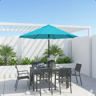 Parasol de marché bleu marine 7,5 pi avec manivelle et inclinaison. Auvent résistant aux rayons UV pour la piscine, la cour et le patio (sans base)