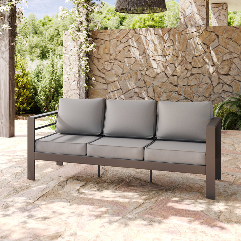 3-Person Aluminum Sofa With Cushion, Light Gray, Charcoal Gray