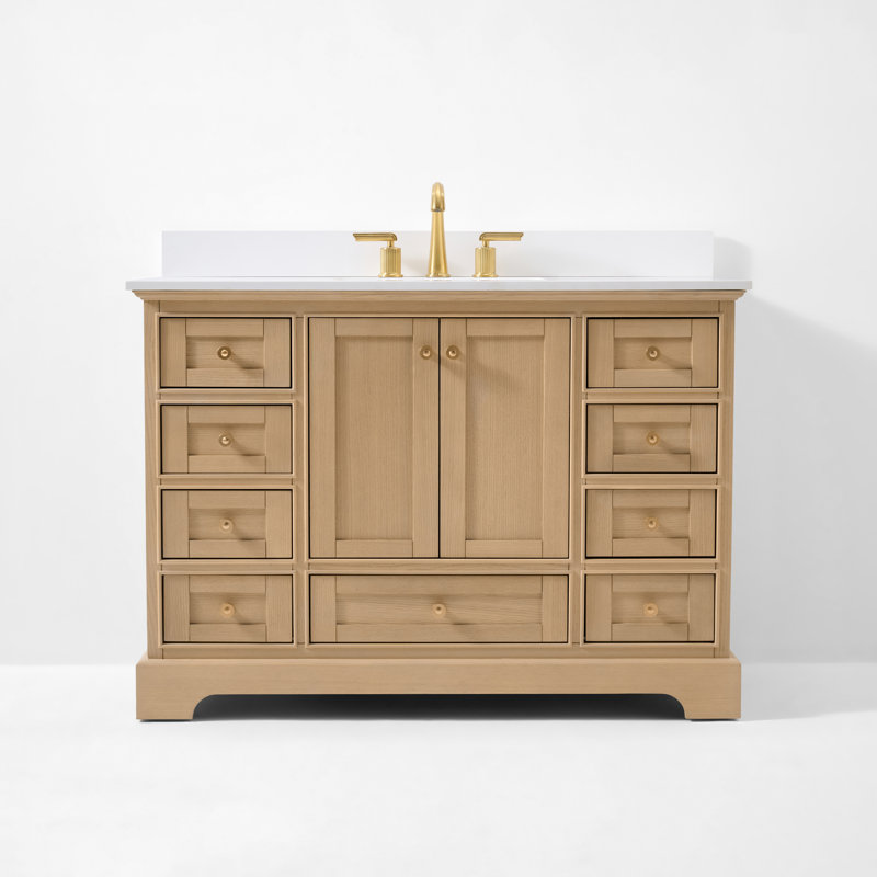 Audrey 48'' W Single Vanity, Oak/Rose Gold, Pure White Quartz