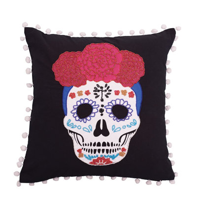 Sugar Skull Beaded Throw Pillow