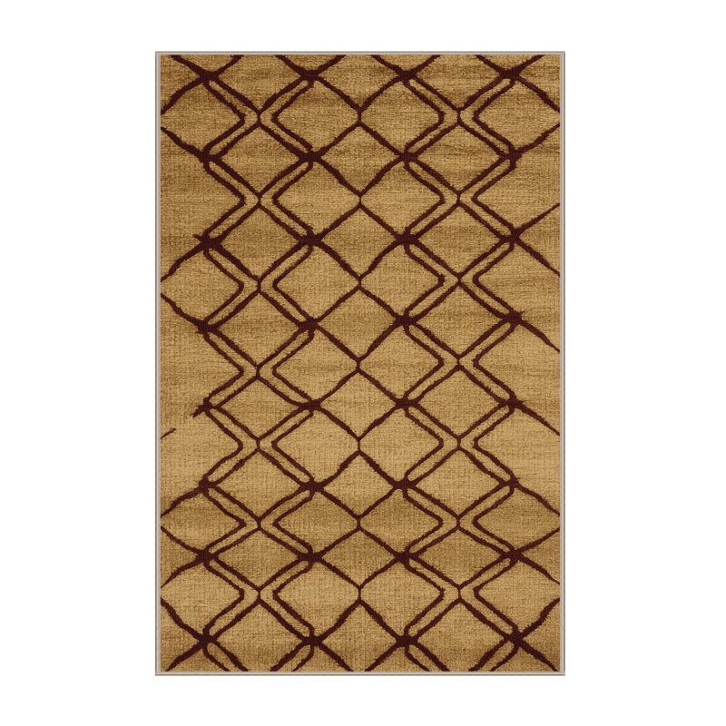 Machine Washable Trellis Brown Area Rug, Rectangle 2' x 3'