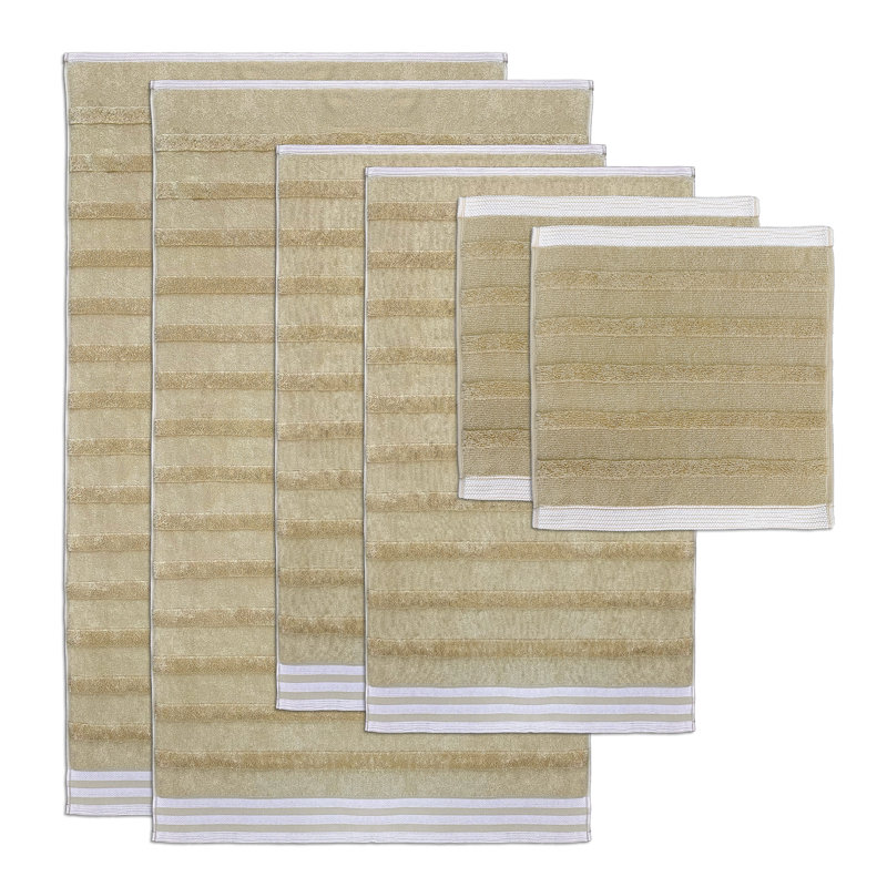 Kathy Ireland 6-Piece Jacquard Stripe Kyoto Towel Set, Linen, 6 Piece Towel Set