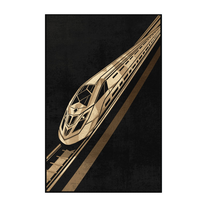 Machine Washable Mendon Luxury Long Distance Train Posh & Luxe Geometric Rug in Black – Black Binding, 3x5