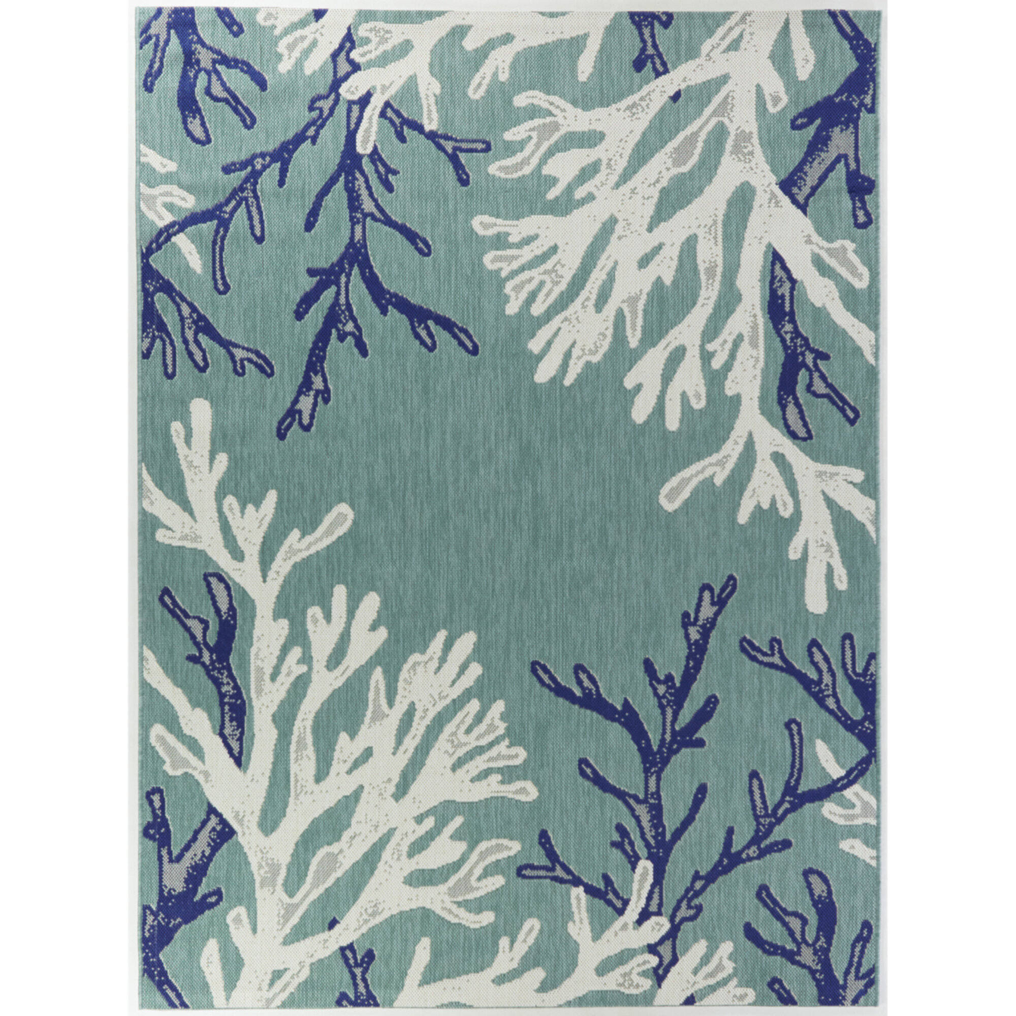 Dovecove Samos Blue Coastal Coral Indoor/Outdoor Area Rug | Wayfair