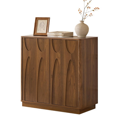 31.5" Modern Sideboard with Classic Arched Solid Wood Doors for Hallway, Living Room or Foyer, Walnut