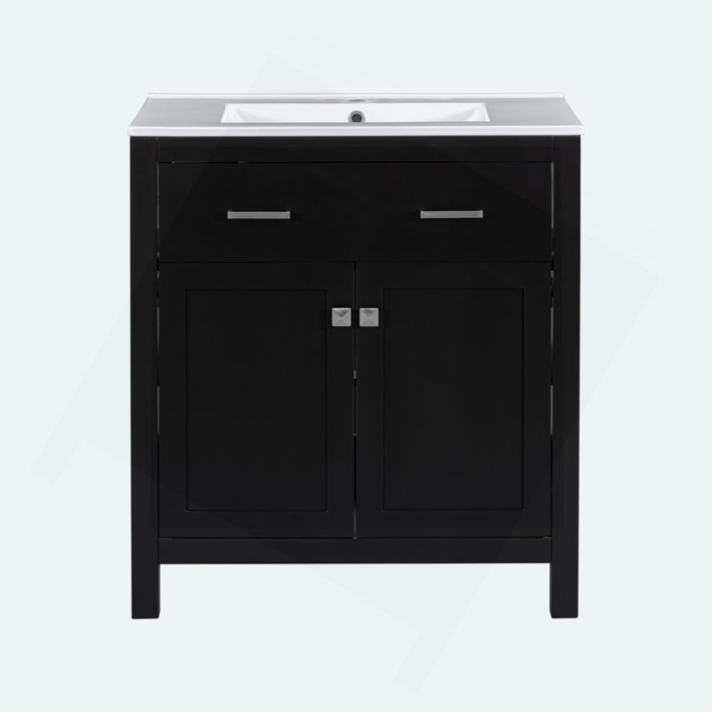 Meuble-lavabo de 30 po avec lavabo en céramique, armoire de salle de bain simple moderne avec 2 portes et une tablette, portes à fermeture douce