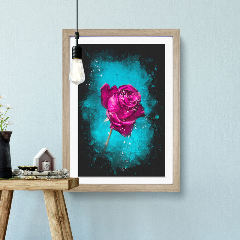 Fuscia Pink Dying Rose - Framed Print, 33cm H x 24cm W x 2cm D, Oak Framed