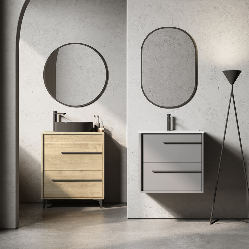 Lotus Freestanding Single Bathroom Vanity with Ceramic Top, Natural Oak, 32"