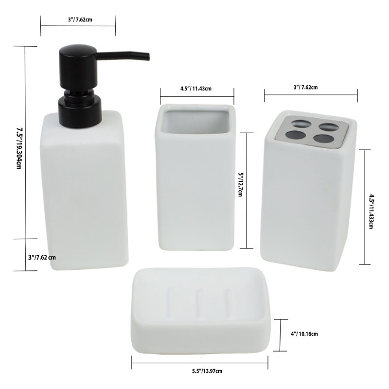Ensemble d’accessoires pour salle de bain 4 pièces en céramique Home Basics
