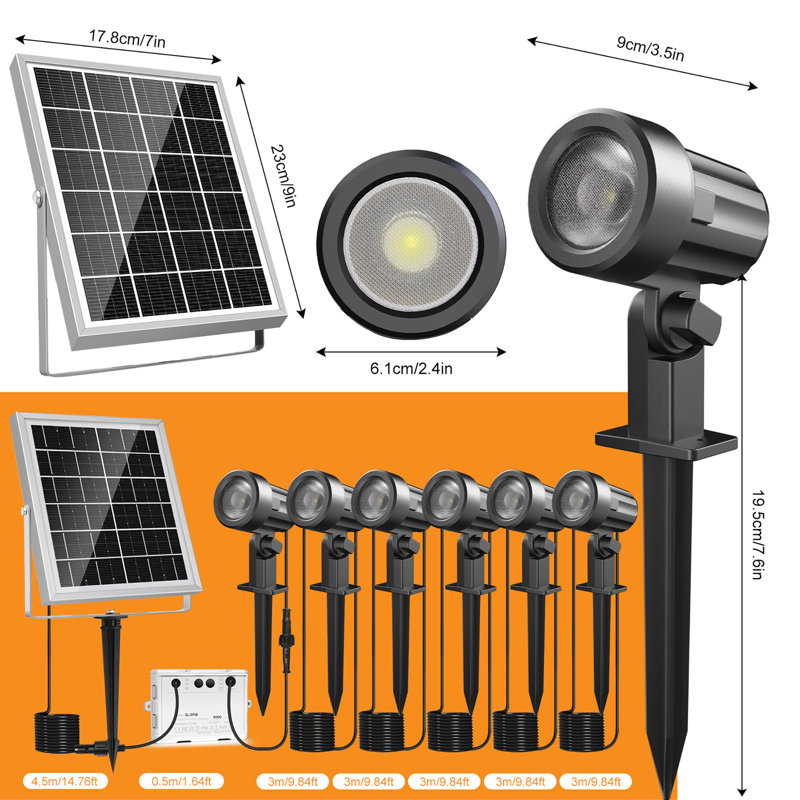 Projecteur à DEL noir à basse tension intégré à énergie solaire (ensemble de 6)