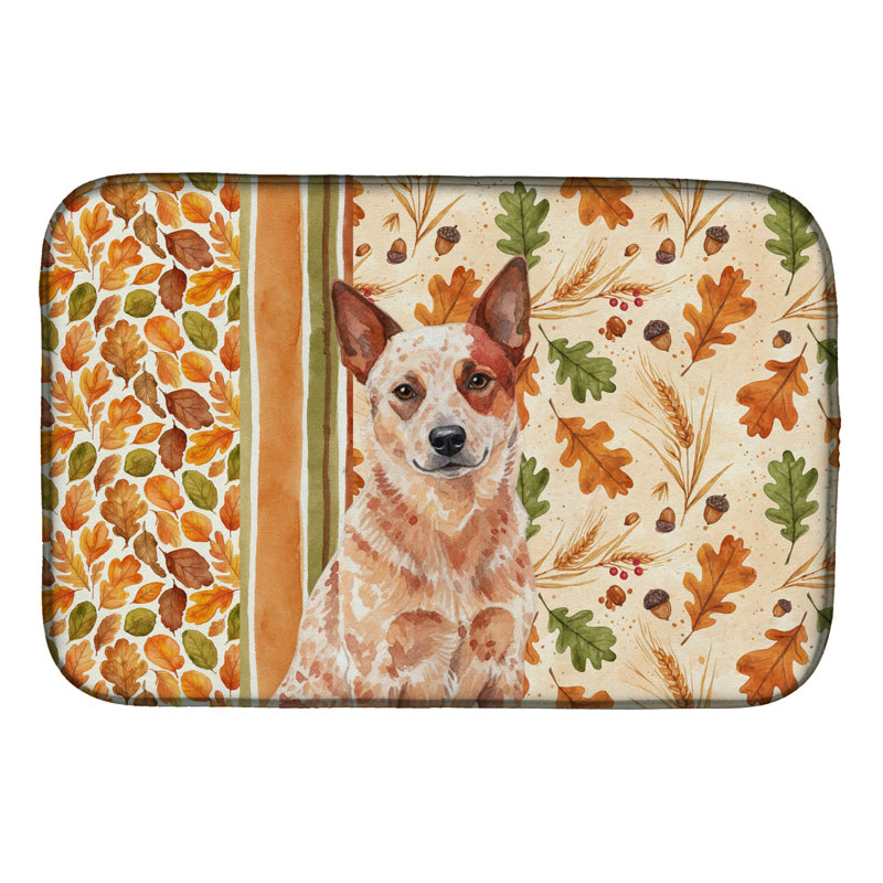 Red Heeler Australian Cattle Dog Heirloom Fall Dish Drying Mat