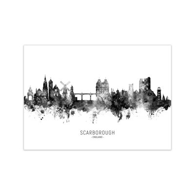 Aabidah Scarborough England Skyline Black White City Name by Michael Tompsett - Print