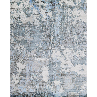Hand-Knotted High-Quality Gray and Blue Area Rug