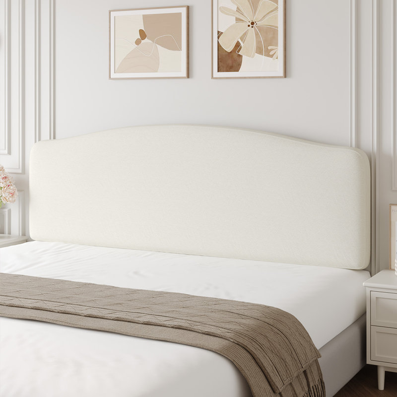 Damerius Curved Upholstered Headboard With Adjustable Height & Easy Plug-In Mount, Scratch-Resistant Towel Velvet, White