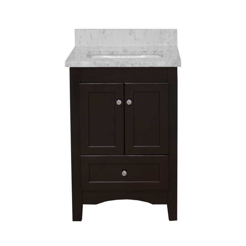 Edber 24'' Single Bathroom Vanity with Top, Chocolate, Carrara Marble