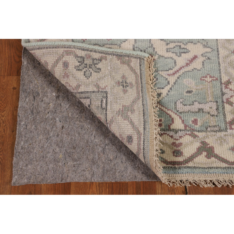 Tapis de couloir indien turquoise et vert Oushak 3 x 8