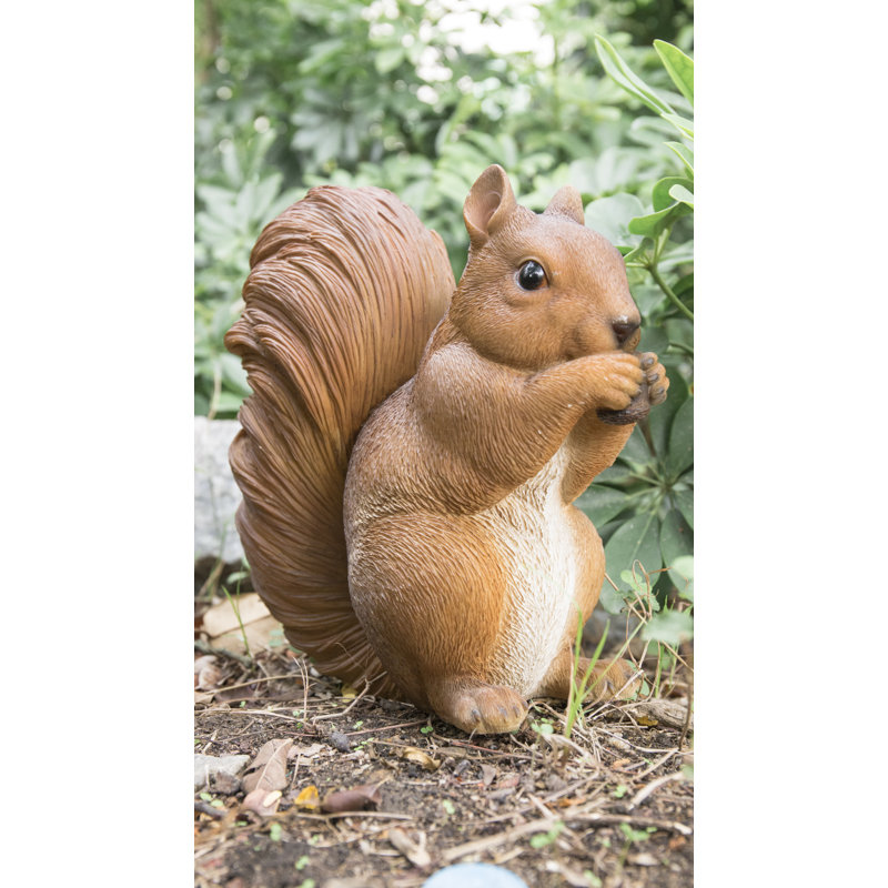 Life-Like Brown Polyresin Squirrel Eating Garden Statue
