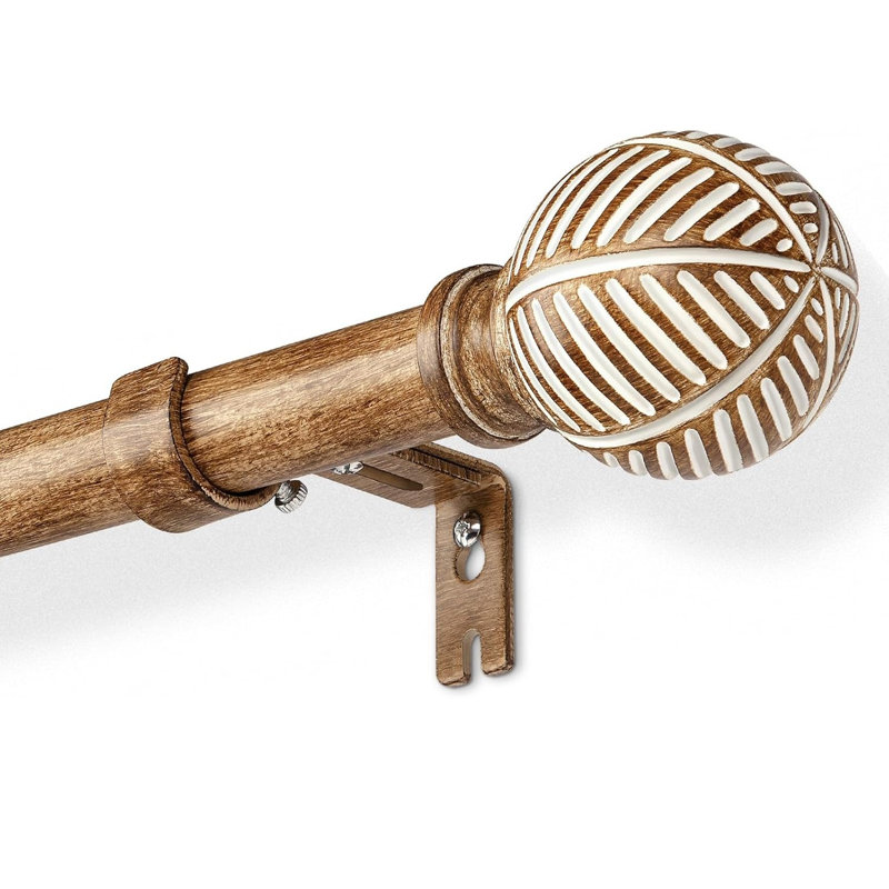 76-219cm Wood Grain Extendable Curtain Rod, 25mm Metal Core Pole, Coffee Brown