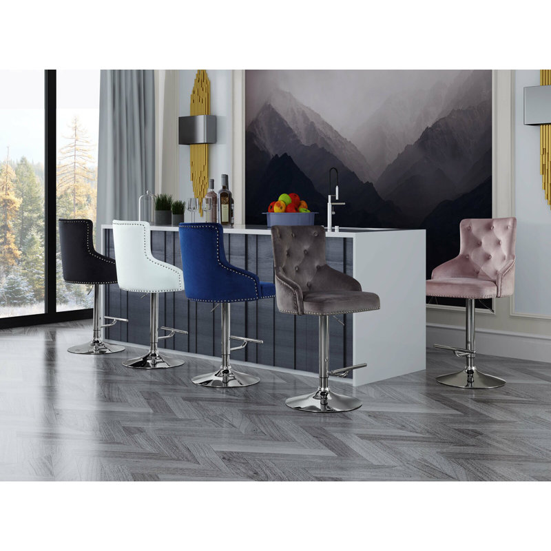 Viterbo Swivel Upholstered Counter Stool, Navy